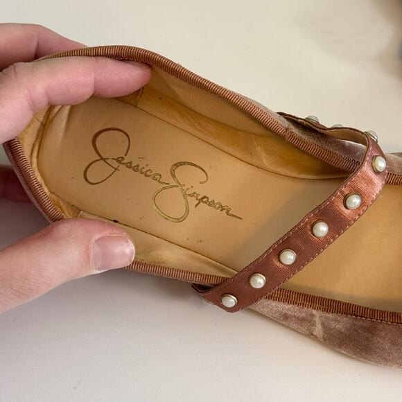 Jessica Simpson Lomanna Velvet Ballet Flat Shoes 9 Pink Bow Slip On Square Toe - Picture 9 of 15